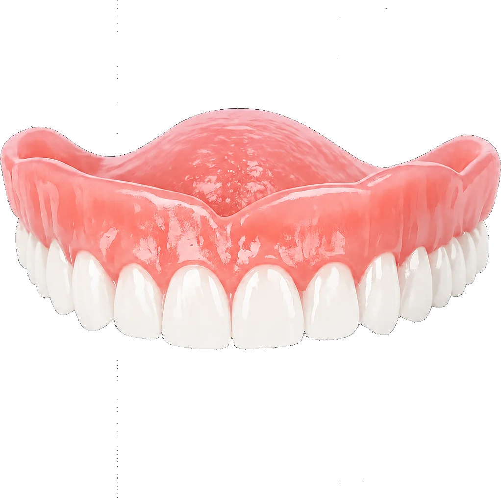 Une prothèse supérieure complète, prête le jour du retrait des dents
