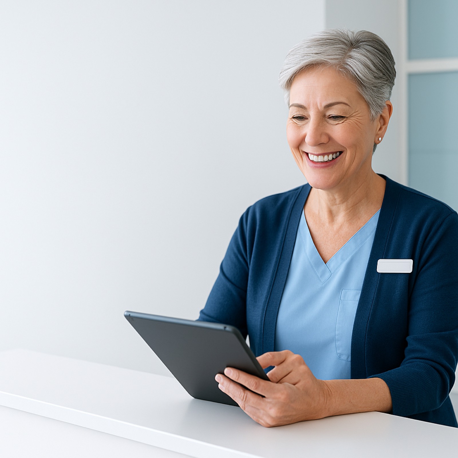 A friendly Smile Denture team member at the front desk, ready to help book an appointment