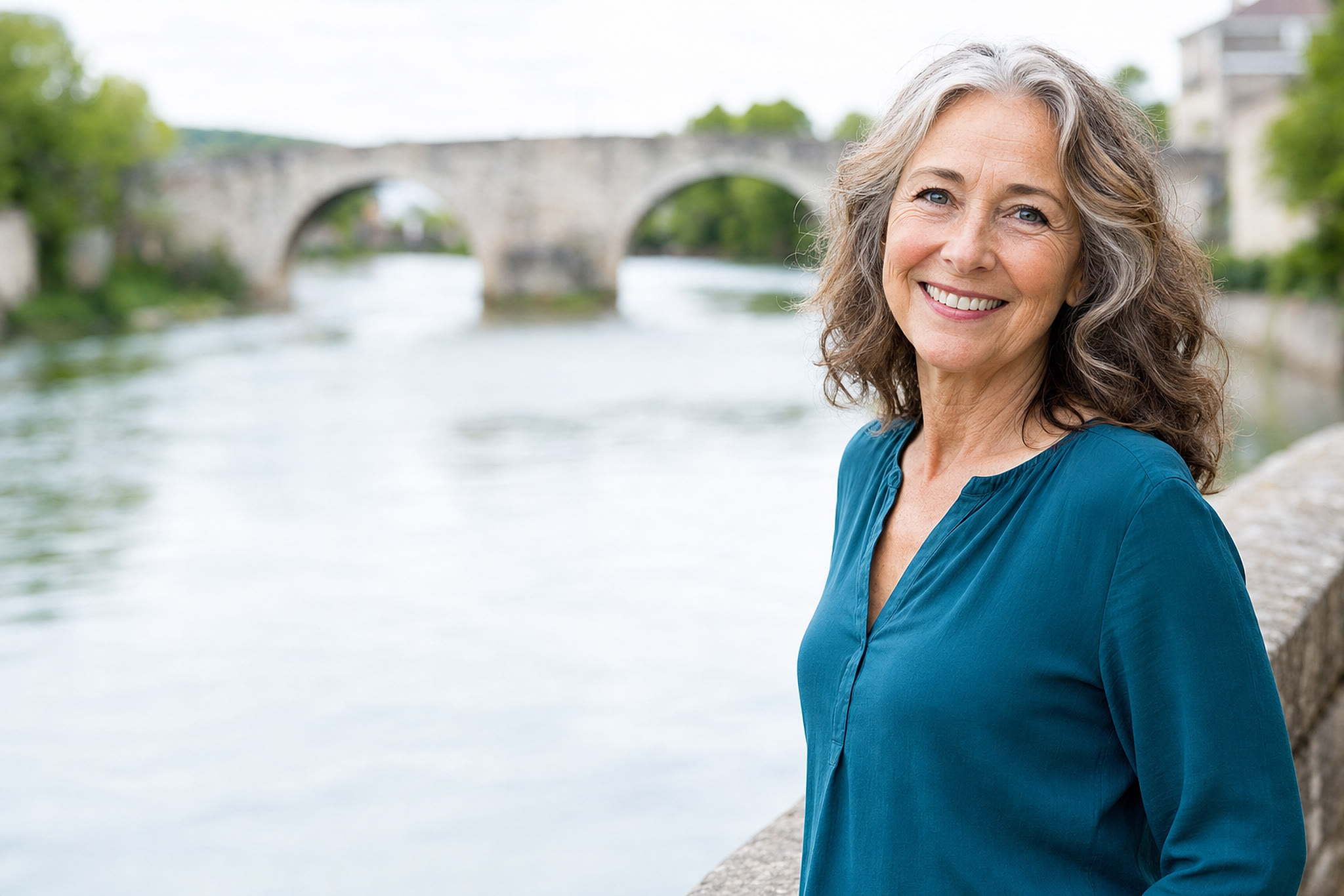 A woman smiling by the river near our Carleton Place denture clinic