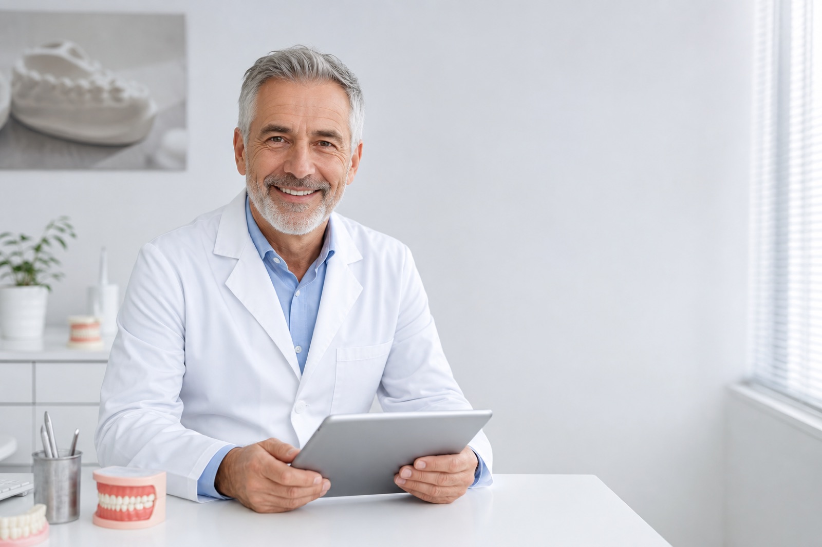 Un denturologiste autorisé de Smile Denture & Implant Clinic examinant la référence d&rsquo;un patient